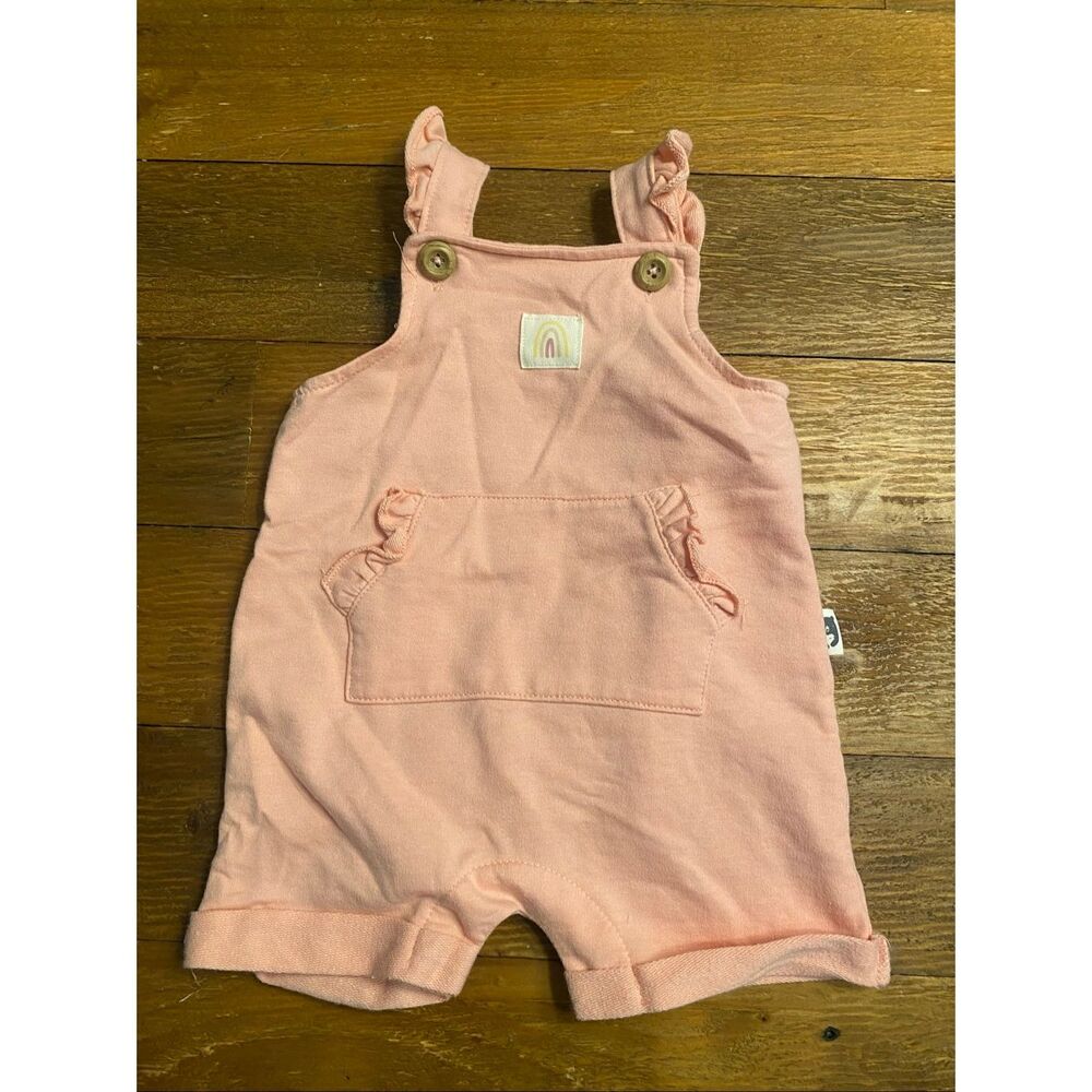 Rabbit + Bear 3-6 month baby girl light pink overall pants shortalls